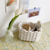 Hooux Handmade Cotton Rope Woven Storage Basket Home Decor Natural Fabric Desktop Baby Toys Sundries Storage Basket Picnic Basket
