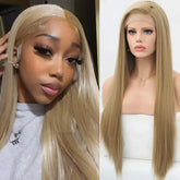 Hooux Ash Blonde Wig Long Straight Synthetic Lace Front Wig Jet Black Platinum Blonde Hair Colored Lace Frontal Wigs for Women Party