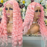Hooux Synthetic Pink Deep Wave Lace Front Wig With Baby Hair Factory Price Curly Wigs For Black Women Daily Wear Use Lace wigs