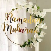 Hooux Ramadan Mubarak Decoration Metal Ring Hoop Hanging Artificial Flower Wreath DIY Muslim Islam Holiday Party Eid Mubarak Banner