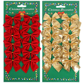 Hooux 12/24pcs Christmas Bow Red Gold Mini Xmas Tree Bowknot Pendant Ornaments for Home Decoration Navidad New Year Party DIY Gifts
