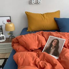 Hooux Burnt Orange Duvet Cover Queen Soft Mix Colors Comforter Covers 4 Pieces, INS Style Skin-friendly Solid Bedding Bed Sheet Set