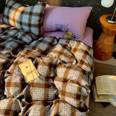 Hooux High Quality Beauty Bedding Set Plaid Duvet Cover Bed Sheet Set With Pillowcases Adult Dormitory Queen Size Winter Home Decor
