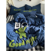 Hooux Ins Cartoon Bedding Set Teddy Bear Washed Cotton Towel Embroidered Solid Color Bed Sheet Dormitory Student Duver Cover Set