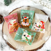 Hooux 100pcs Christmas Candy Cookie Hot Seal Bags Handmade Nougat Baking Packaging Pounches Christmas Decorations 2024 New Year Gift