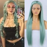 Hooux Mint Green Wig Long Straight Synthetic Lace Front Wig Light Hair Colored Glueless Lace Frontal Wigs for Women Party Cosplay