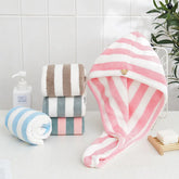 Hooux Microfiber Hair Towel Wrap Thickened Coral Velvet Cationic Dry Hair Cap Water Absorption and Quick Drying Striped Bath Cap