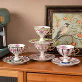 Hooux Ceramic Cup and Saucer High Coffee Mug Palace Vintage Flower Handmade Cup Saucer Set Golden Handle Elegant Drinking Utensils