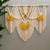 Hooux Handwoven Macrame Tapestry Wall Hanging Tapetry Bohemia Tassel Curtain Tapestry with Wooded Stick Boho Decorn Stick