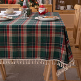 Hooux Christma Grid Tablecloth with tassels Rectangle Polyester Cotton Dustproof Table Top Cover,for Home Party Birthday Decor