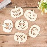 Hooux 6Pcs Wooden Pumpkin Hanging Crafts Carton Funny Face Ornament For Halloween Party Home Decorations Kids DIY Painting Gifts
