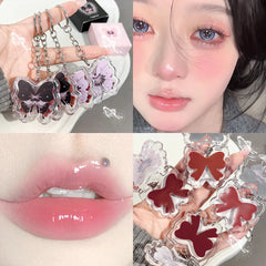 Hooux Moisturizing Keychains Lip Gloss Mirror Water Korean Lip Glaze Lasting Non Sticky Cup Jelly Butterfly Liquid Lipstick Cosmetics