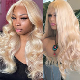 Hooux Blonde Wig Loose Body Wave Synthetic Lace Front Wig Glueless Natural Hairline Blond Long Curly Hair Frontal Wigs for Women