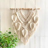 Hooux Hand-woven Macrame Leaves Tassel Tapestry Cotton Rope Wall Hanging Bohemia Tapesrty Room Decoration Wall Tasestry Art Craft