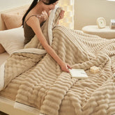 Hooux Imitation Rabbit Plush Autumn Winter Warm Bed Blanket Striped Fluffy Warmth Sofa Blankets Soft Absorbent Breathable Nap Blanket