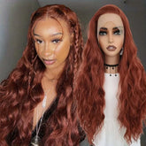 Hooux Copper Wig Natural Wavy Synthetic Lace Front Wig Long Curly Reddish Brown Auburn Colored Hair 13X4 Lace Frontal Wigs for Women