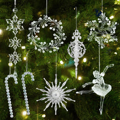 Hooux Xmas Tree Transparent Snowflake Hanging Ornaments Acrylic Pendant 2024 Christmas Decoration for Home Navidad Gifts New Year