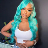 Hooux Light Blue Blonde Wavy Synthetic Hair Wigs for Black Women 26Inches Silky Straight Soft Lace Front Wigs Cosplay Daily Wear