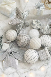Hooux 1 Set/New Christmas Tree Hanging Sparkling Painted Color Ball Golden Silvery Champagne Glitter Stars Christmas New Year Decorate