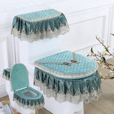Hooux Four Seasons Lace Toilet Cushion Three Piece Flannel Printing Toilet Seat Set with U-shaped Zipper Beauty Toilet Dust Cover