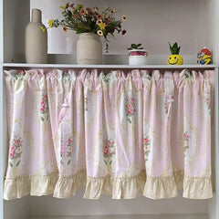 Hooux Wave Pink Embroidered Flowers Window Valance Living Room Elegant Lace Curtain Valance Lace Tape Short Curtains Kitchen