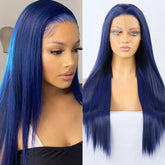 Hooux Blue Wig Straight Synthetic Lace Front Wig Glueless Wigs Ready to Wear Long Blue Hair Wig Synthetic Hair Lace Wigs for Women