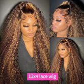 Hooux 30 Inch Highlight 13x6 Hd Lace Deep Wave Frontal Wig Human Hair 100% Brazilian Blonde Color 13x4 Curly Lace Front Wig For Women
