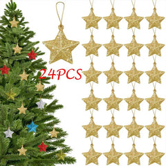 Hooux Gold Glitter Star Ornaments Christmas Tree Hanging Pendant Christmas Decorations for Home Navidad New Year Party DIY Gift