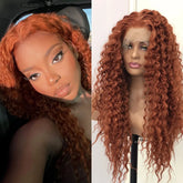 Hooux Ginger Wig Deep Curly Synthetic Lace Front Wig Glueless Colored Hair Long Reddish Brown Curly Lace Frontal Wigs for Women Party