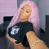 Hooux Light Pink Wig Deep Curly Synthetic Lace Front Wig Glueless Frontal Pastel Long Pink Hair Lace Wigs for Women Party Cosplay