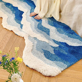 Hooux Special-Shaped Ins Style Wave Pattern Bedroom Bed flocking Foot Mat Living Room Sofa Carpet Thickened Absorbent Non-slip Mat