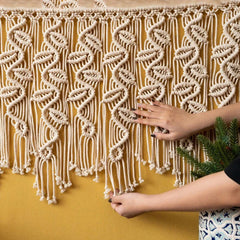 Hooux Handwoven Macrame Tapestry Curtain Windown Haing Curtain Tapestry Boho Style Room Decoration Home Background