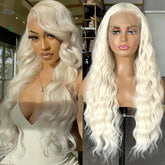 Hooux Long Wavy White Blonde Hair Synthetic Lace Front Wig for Women Natural Loose Curly Platinum Blonde 13X4 Frontal Wigs for Women