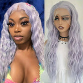 Hooux Silver Purple Wig Long Curly Synthetic Lace Front Wig Deep Wave Natural Wavy Colored Hair 13X4 Frontal Wigs for Women Party