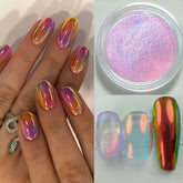 Hooux 1jar Chrome Chameleon Aurora Nail Powder Metallic Effect Nail Glitter Pigment Mirror Nail Rubbing Dust Gel Nail Polish Supplies