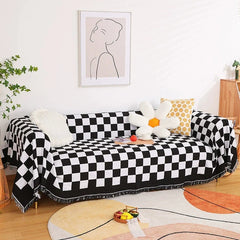 Hooux Vintage Checkered Woven Throw Blanket for Sofa Couch Bed Outdoor Camping Picnic Mat Jacquard Bedspread Retro Plaid Tablecloth