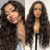 Hooux Dark Brown Long Curly Wavy Wig Synthetic Lace Front Wig Loose Deep Natural Brunette Colored Hair 13X4 Frontal Wigs for Women