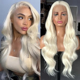 Hooux Long Wavy White Blonde Hair Synthetic Lace Front Wig for Women Natural Loose Curly Platinum Blonde 13X4 Frontal Wigs for Women