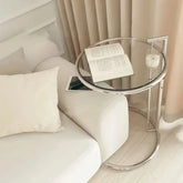 Hooux Nordic C-shaped Coffee Table Stainless Steel Glass Lift Sofa Corner End Table Adjustable Lift Desk Living Room Furniture