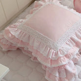 Hooux Pink European embroidered cushion cover ruffle Lace Satin cotton pillow cover handmade elegant bedding pillowcase sofa cushion
