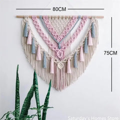 Hooux Colorful Macrame Hanging Tapestry Tassel Pendant Bohemia Wall Tapestry Handwoven Cotton Rope Decorate Room Background