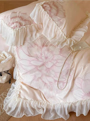 Hooux Princess Long Stable Cotton Duvet Cover Set Four Piece Set French Flower Embroidery Quilt Cover Lace Bedding Set Bedsheets