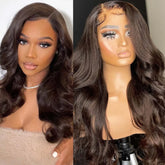 Hooux Dark Brown Wig Body Wave Synthetic Lace Front Wig Long Curly Wavy Brunette Colored Hair 13X4 Frontal Wigs for Women Daily Party