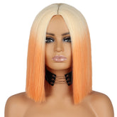 Hooux Short Bobo Wig Synthetic Wigs For Women Golden Orange Straight Ombre Heat Resistant Lolita Cosplay Party Hair