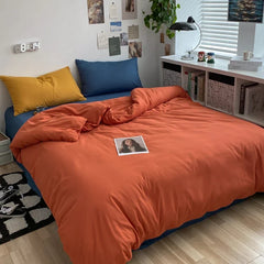 Hooux Burnt Orange Duvet Cover Queen Soft Mix Colors Comforter Covers 4 Pieces, INS Style Skin-friendly Solid Bedding Bed Sheet Set
