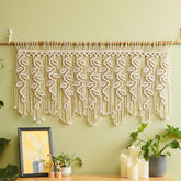 Hooux 110cm Handwoven Macrame Tapestry Curtain Windown Haing Curtain Tapestry Boho Style Room Decoration Home Background