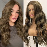 Hooux Brown Wig Synthetic Lace Wig Honey Brown Wavy Wig Long Brown Lace Front Wig Glueless Hair Wig Dark Brown Wigs for Women Fashion