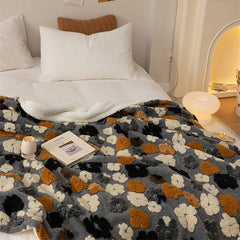 Hooux Vintage Korean Style Autumn and Winter Jacquard Lambskin Blanket Ins Casual Sofa Blanket Office Nap Shawl Blanket