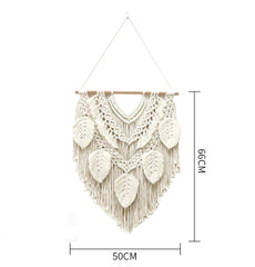 Hooux Hand-woven Macrame Leaves Tassel Tapestry Cotton Rope Wall Hanging Bohemia Tapesrty Room Decoration Wall Tasestry Art Craft