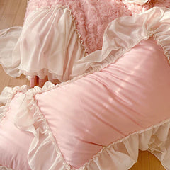 Hooux Two-thirds Rose Flowers Lace Princess Wedding Bedding Set 1200TC Egyptian Cotton Duvet Cover Flat/Fitted Bed Sheet Pillowcases